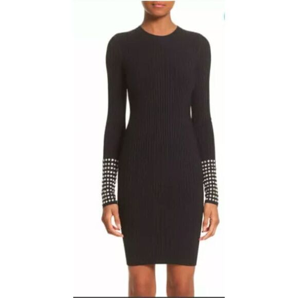 Alexander Wang Black Long Sleeve Bodycon Dress Crystal Cuffs Size L - Picture 5 of 11
